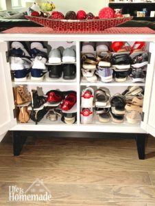 shoes, shoe storage, shoe space saver, shoe slots, small space, organize, optimize