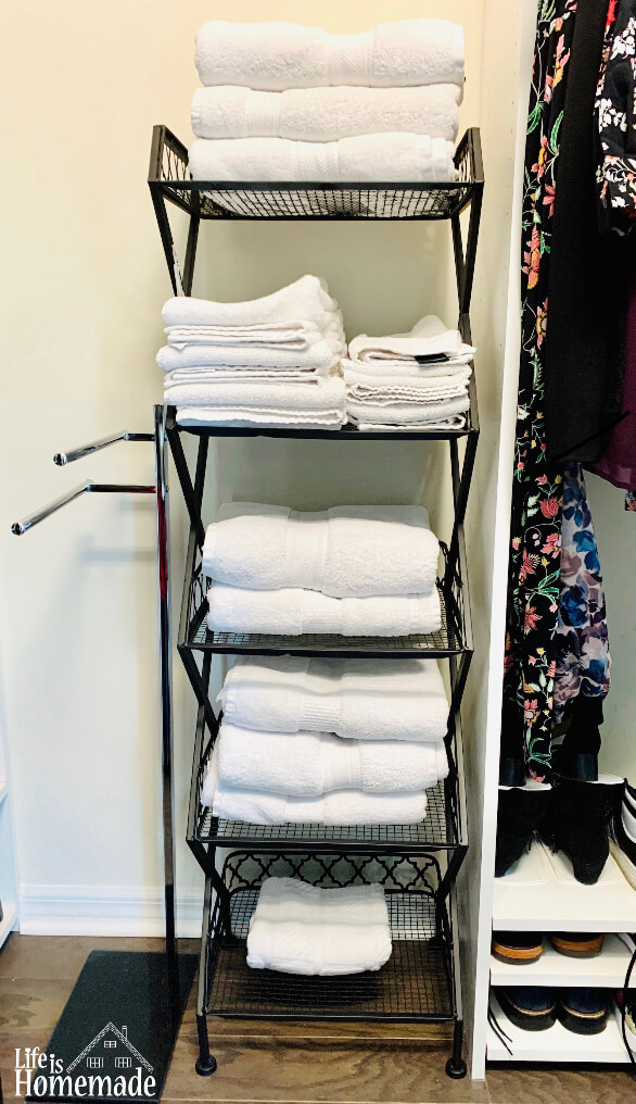 Linen Storage Products, linen storage, towel tower, Wall mounted towel rack, organizing small spaces, linen closet, free standing, life is homemade