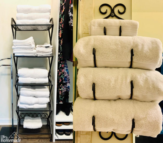 Linen Storage Products, linen storage, towel tower, Wall mounted towel rack, organizing small spaces, linen closet, free standing, life is homemade