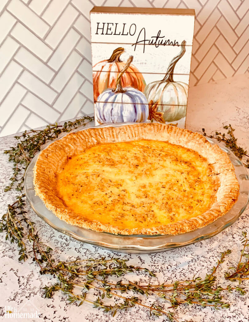 Bacon Gruyere Quiche, rosemary and thyme, fall recipes, roasted garlic, marsala red onions, gourmet quiche