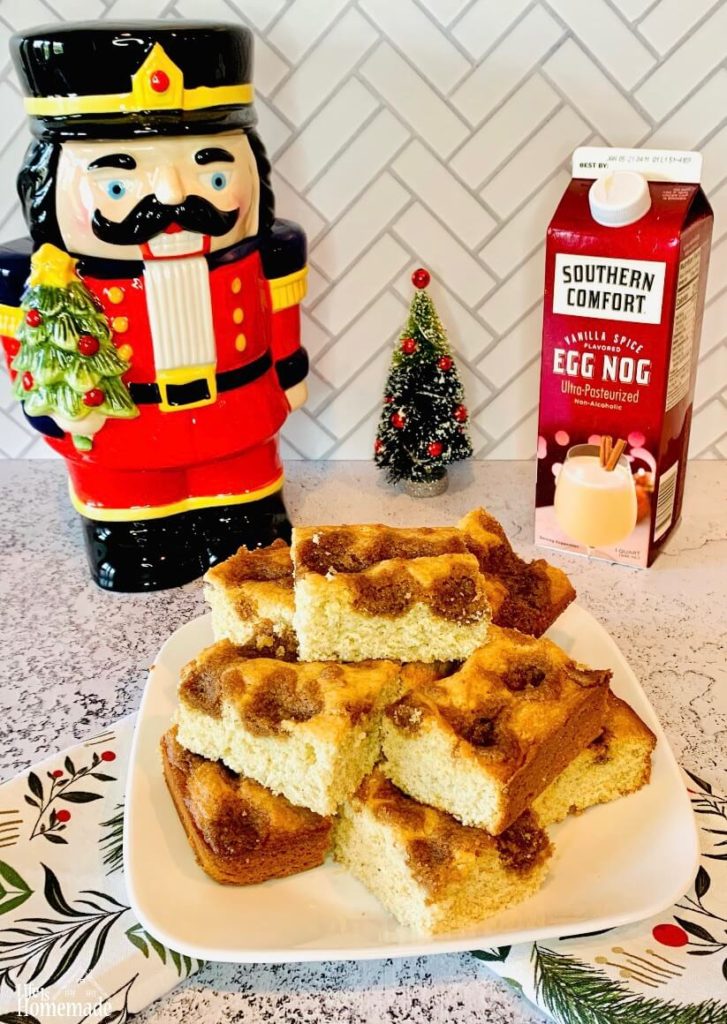 Eggnog coffee cake, coffee cake, Homemade, from scratch, baking season, Christmas season, Christmas twist